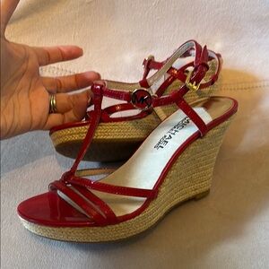 NWOT Michael Kors Glossy Red Wedge Sandals